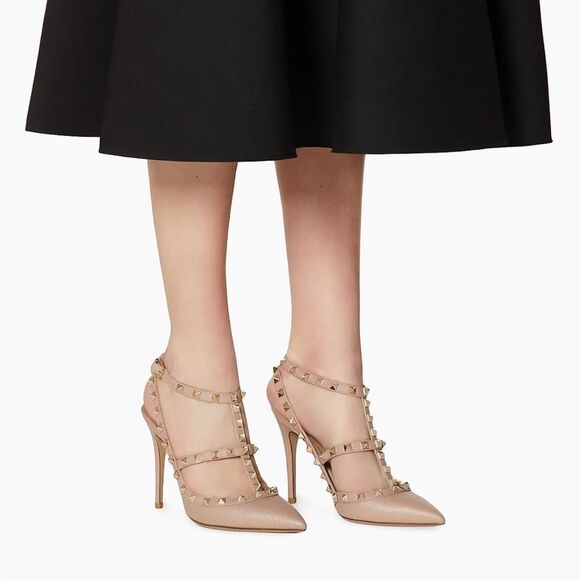 Valentino Rockstud Caged/Dust Bag Grainy Leather Pump in Powder 38.5 $1190 - Picture 8 of 9